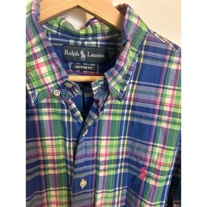 Ralph Lauren Custom Fit Plaid Button Down Shirt Men Large Blue Green Pink Yellow